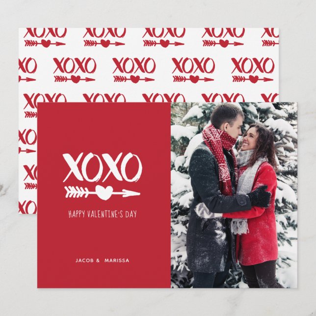 Cute Red & White XOXO Valentine's Day Holiday Card (Front/Back)