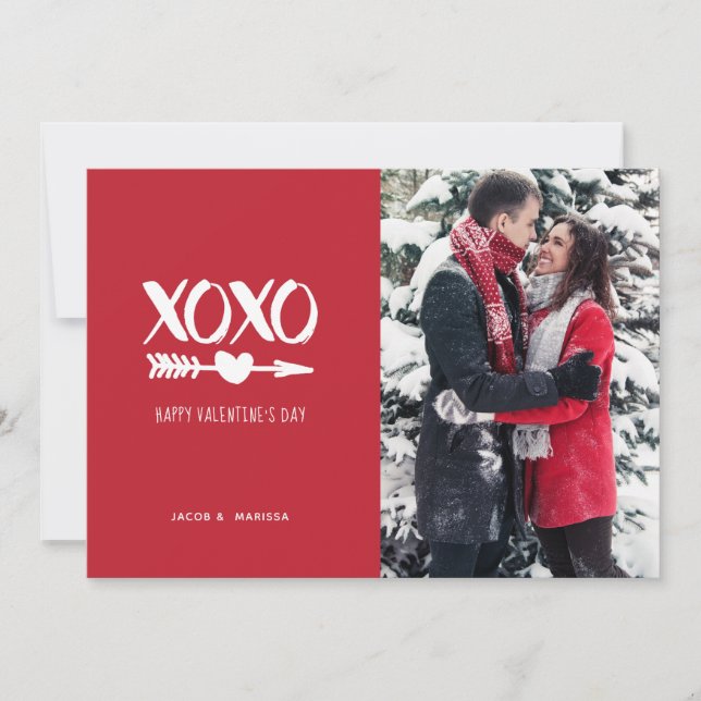 Cute Red & White XOXO Valentine's Day Holiday Card (Front)