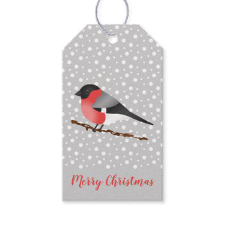 Cute Red Winter Bird On Gray Merry Christmas Gift Tags