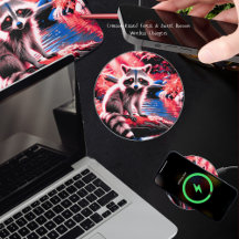 Cute Red Woodland Animal Raccoon By Stream