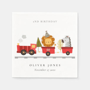 Cute Red Woodland Animal Train Any Age Birthday Napkins