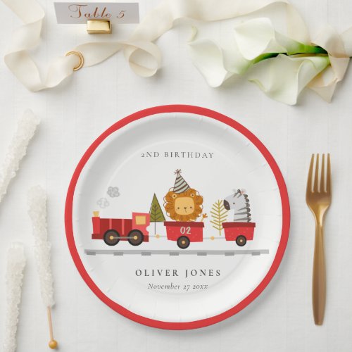 Cute Red Woodland Animal Train Any Age Birthday Paper Plates