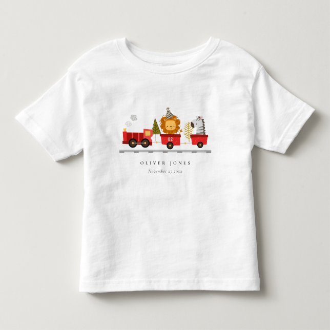 Cute Red Woodland Animal Train Any Age Birthday Toddler T-shirt (Front)