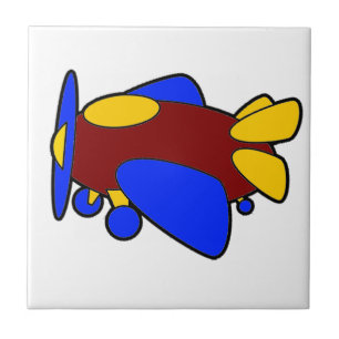 Cute Red Yellow Blue Airplane Cartoon for Kids Ceramic Tile