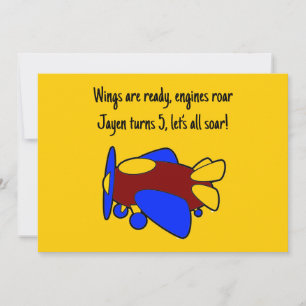 Cute Red Yellow Blue Airplane Cartoon for Kids Invitation