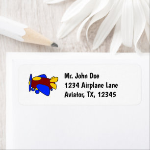 Cute Red Yellow Blue Airplane Cartoon for Kids Label