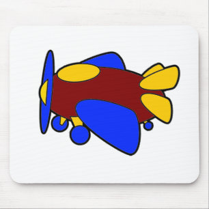 Cute Red Yellow Blue Airplane Cartoon for Kids Mouse Pad