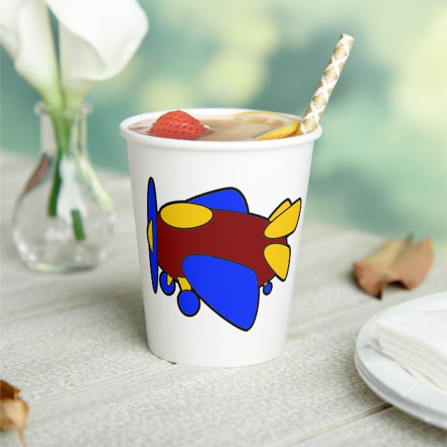 Cute Red Yellow Blue Airplane Cartoon for Kids Paper Cups (Insitu)