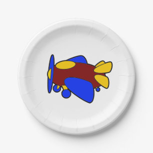 Cute Red Yellow Blue Airplane Cartoon for Kids Paper Plates