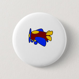 Cute Red Yellow Blue Airplane Cartoon for Kids Pinback Button