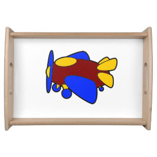 Cute Red Yellow Blue Airplane Cartoon for Kids Serving Tray