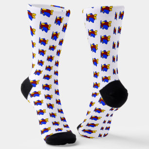 Cute Red Yellow Blue Airplane Cartoon for Kids Socks