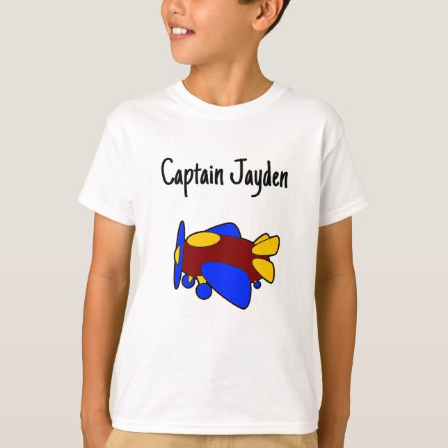 Cute Red Yellow Blue Airplane Cartoon for Kids T-Shirt (Front)