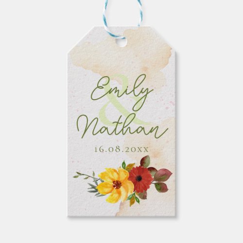 Cute Red Yellow Watercolor Rustic Floral Wedding Gift Tags