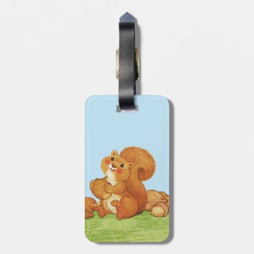 Cute Reddish Brown Squirrel Stash of Nuts Acorns Luggage Tag