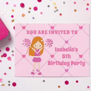 Cute Redhead Cheerleader Custom Birthday Party Invitation