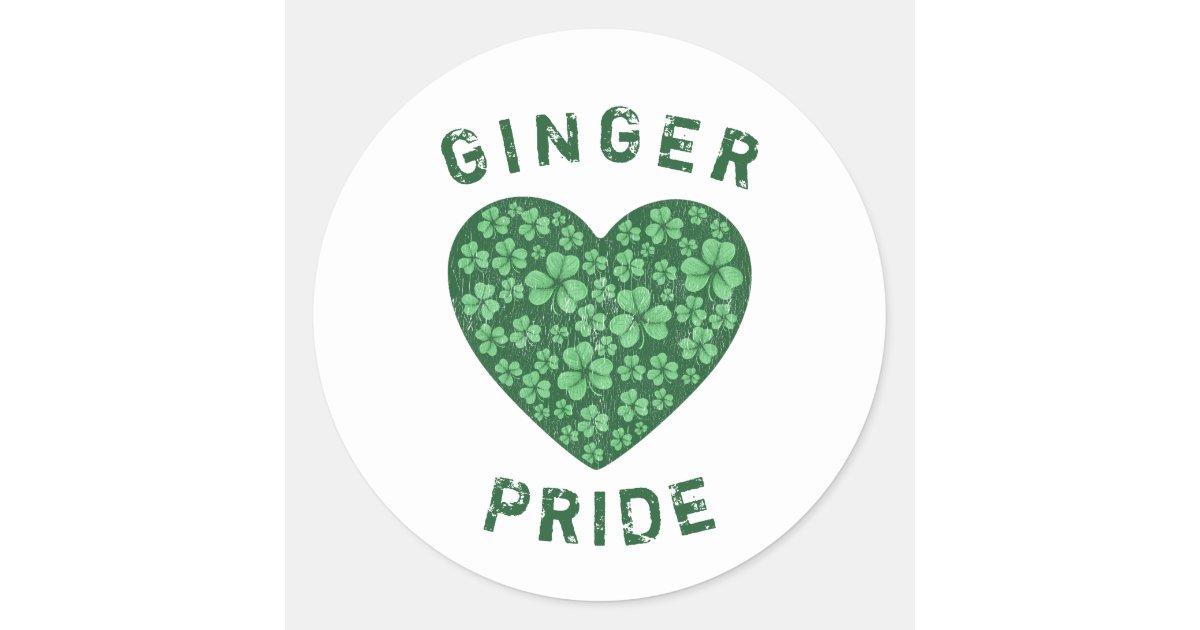 Cute Redhead Ginger Power Shamrock Green Heart Classic Round Sticker Zazzle