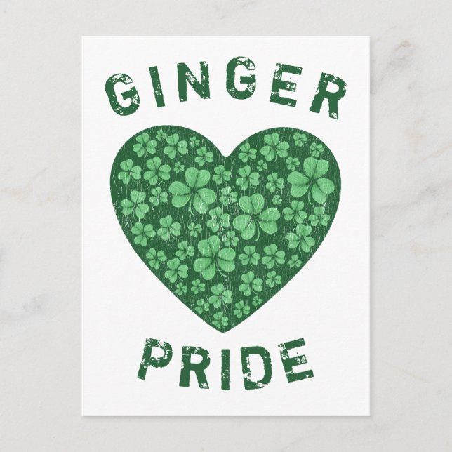 Cute Redhead Ginger Power Shamrock Green Heart Postcard (Front)