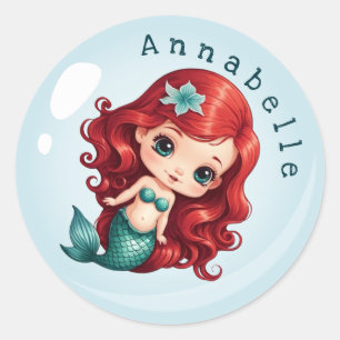 Cute Redhead Mermaid in a Bubble Personalize Classic Round Sticker