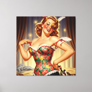 Cute Redhead pin-up girl with dog Canvas Print