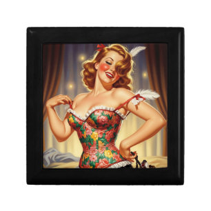 Cute Redhead pin-up girl with dog Gift Box