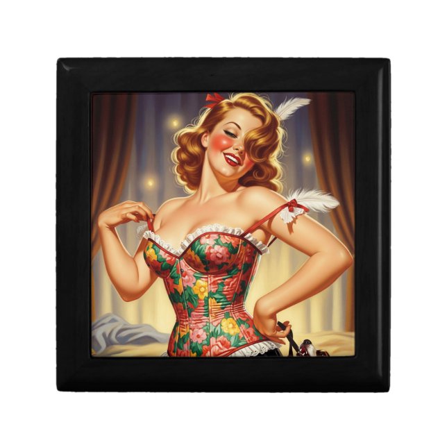 Cute Redhead pin-up girl with dog Gift Box (Front)