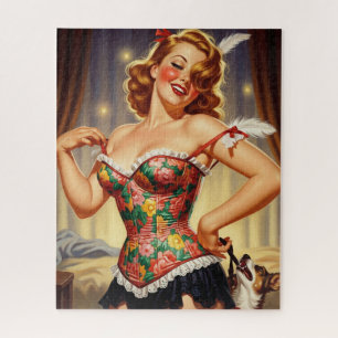 Cute Redhead pin-up girl with dog Jigsaw Puzzle