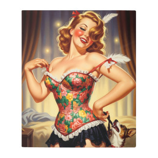 Cute Redhead pin-up girl with dog Metal Print