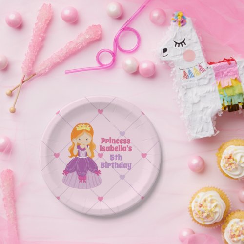 Cute Redhead Princess Girl Pink Birthday Party Paper Plates