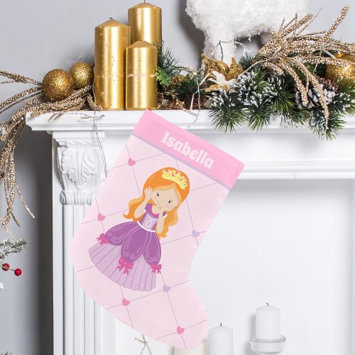 Cute Redhead Princess Girl Pink Hearts Custom Small Christmas Stocking