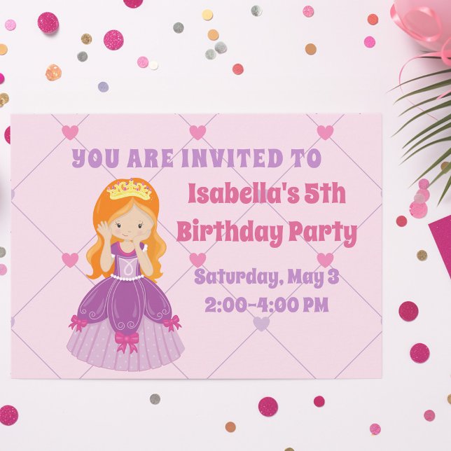 Cute Redhead Princess Girls Custom Birthday Party Invitation (Creator Uploaded)