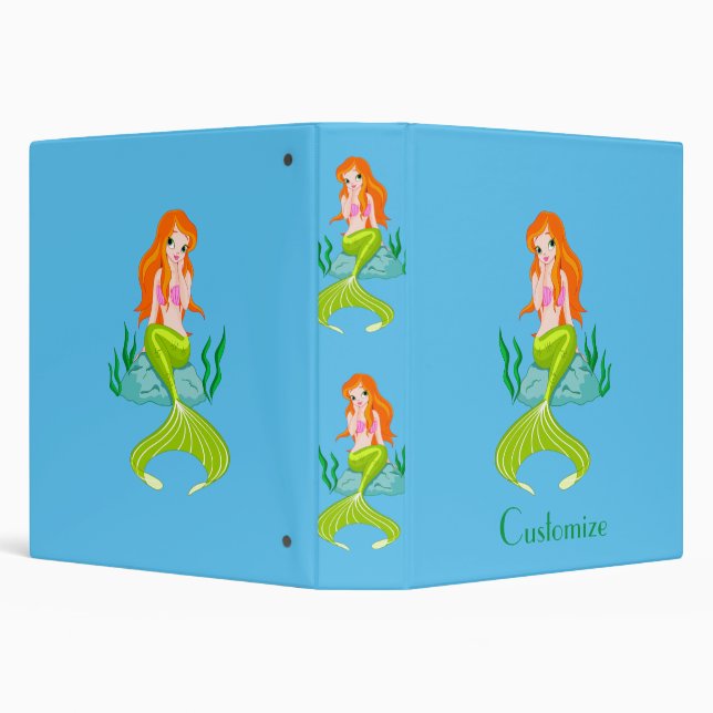 Cute Redheaded Mermaid Thunder_Cove 3 Ring Binder (Background)