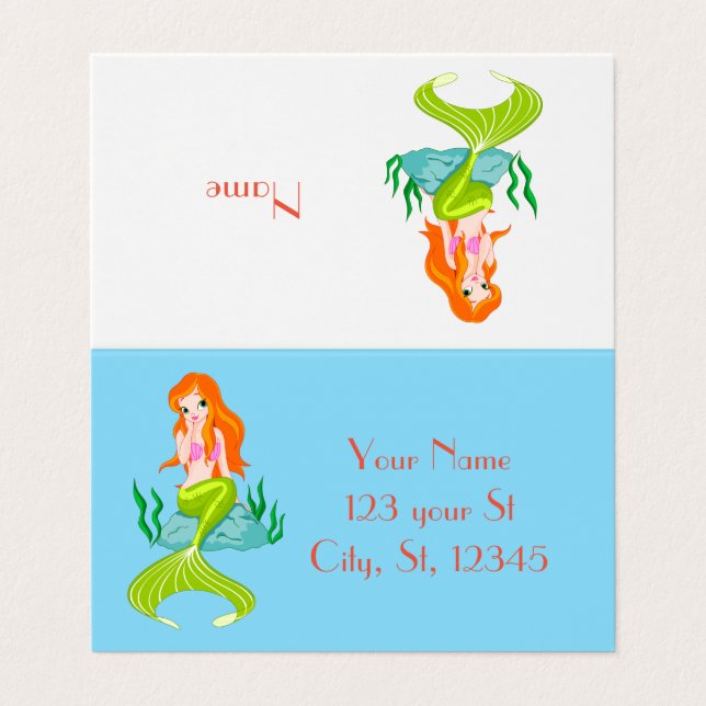 Cute Redheaded Mermaid Thunder_Cove  Business Card (Outside Unfolded)