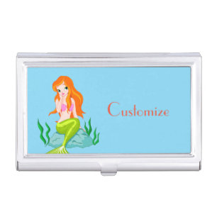 Cute Redheaded Mermaid Thunder_Cove Business Card Case