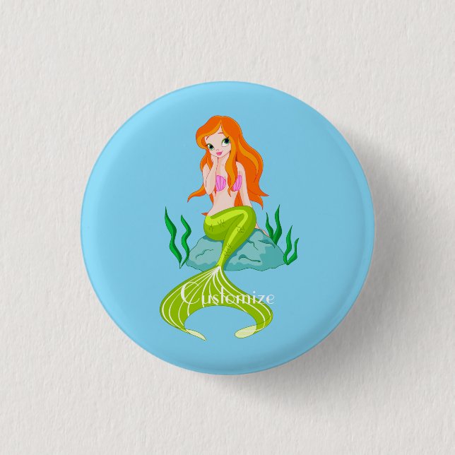 Cute Redheaded Mermaid Thunder_Cove Button (Front)