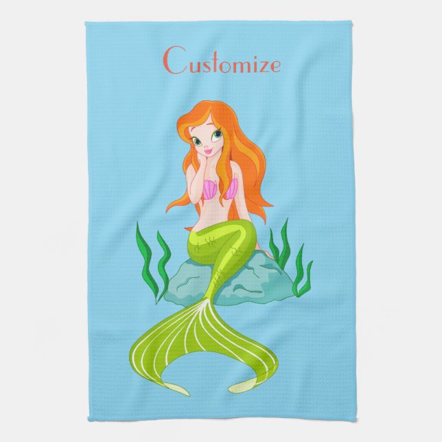 Cute Redheaded Mermaid Thunder_Cove Kitchen Towel (Vertical)
