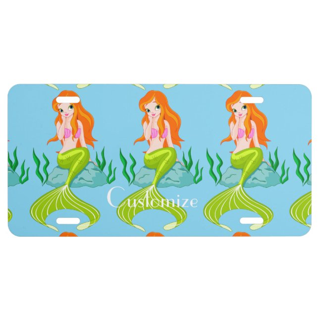 Cute Redheaded Mermaid Thunder_Cove License Plate (Front)