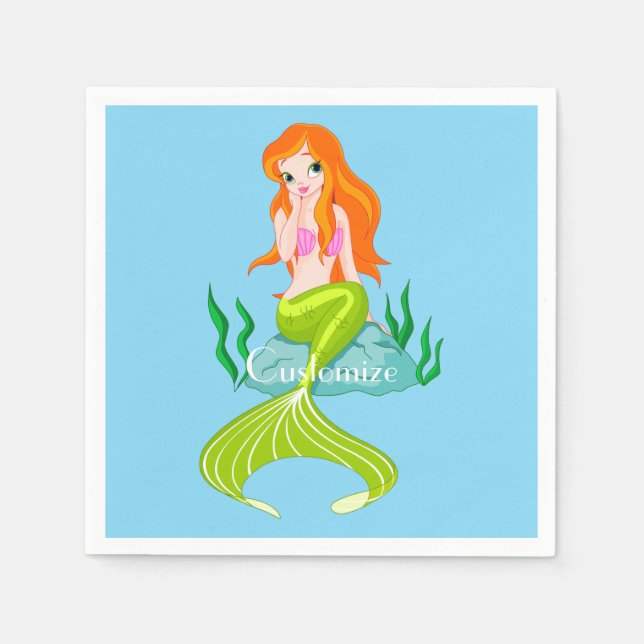 Cute Redheaded Mermaid Thunder_Cove  Napkins (Front)