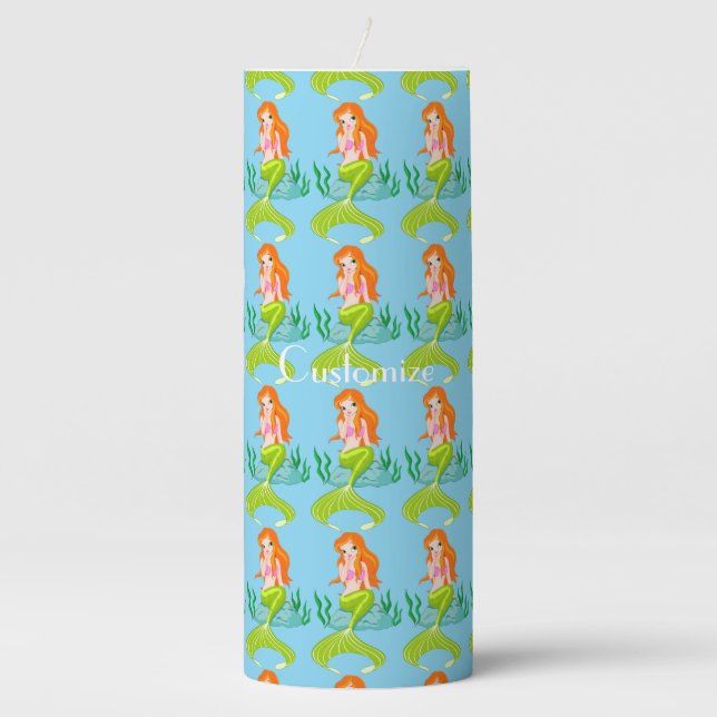 Cute Redheaded Mermaid Thunder_Cove   Pillar Candle (Front)