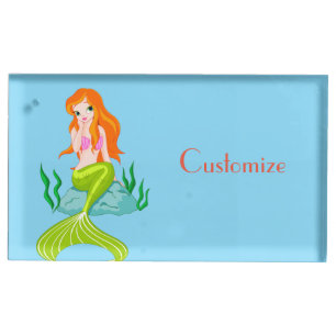 Cute Redheaded Mermaid Thunder_Cove Place Card Holder