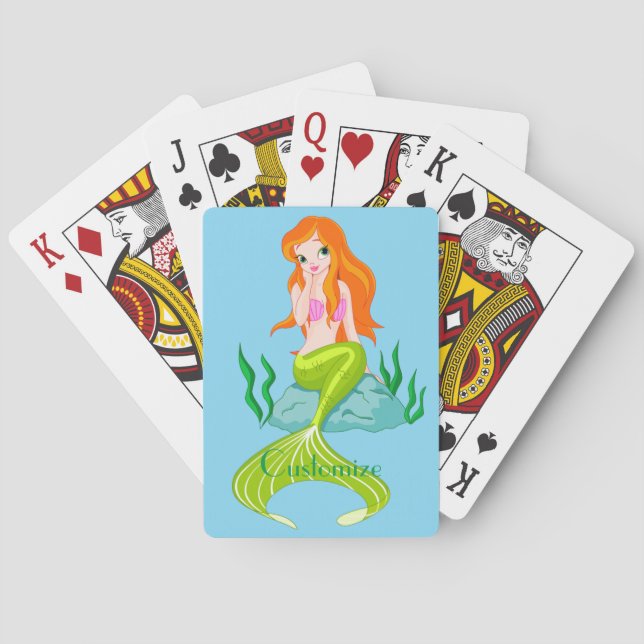 Cute Redheaded Mermaid Thunder_Cove Poker Cards (Back)