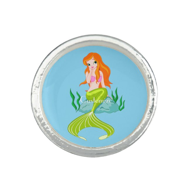Cute Redheaded Mermaid Thunder_Cove  Ring (Front)