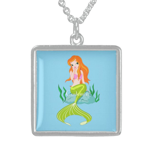 Cute Redheaded Mermaid Thunder_Cove Sterling Silver Necklace (Front)