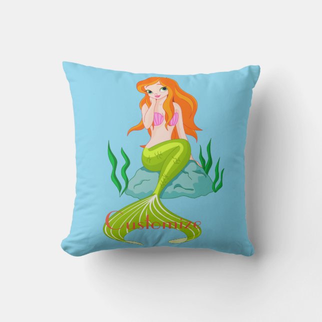 Cute Redheaded Mermaid Thunder_Cove Throw Pillow (Front)