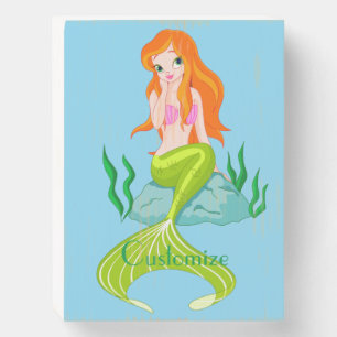 Cute Redheaded Mermaid Thunder_Cove Wooden Box Sign