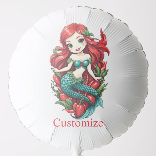 Cute Redheaded Two-tail Mermaid Thunder_Cove Balloon (Front)