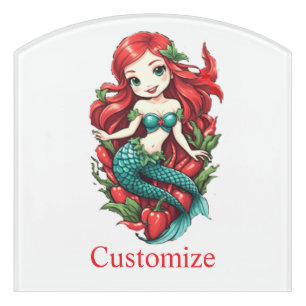 Cute Redheaded Two-tail Mermaid Thunder_Cove Door Sign