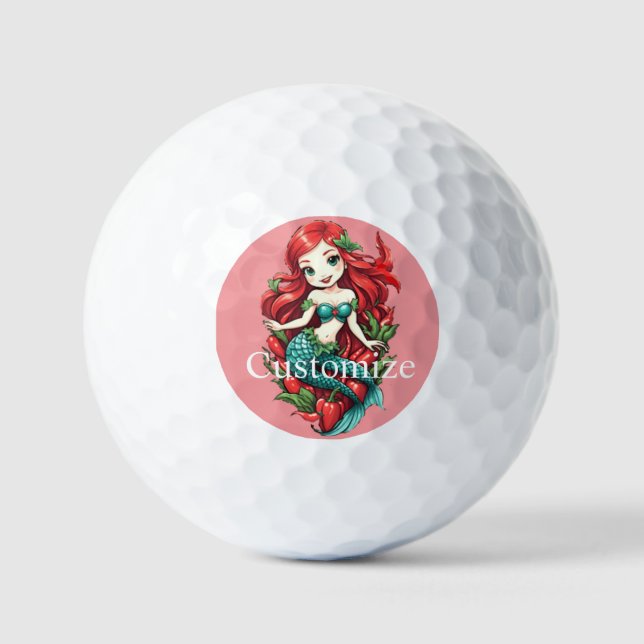 Cute Redheaded Two-tail Mermaid Thunder_Cove Golf Balls (Front)