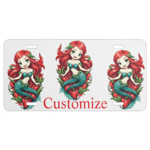Cute Redheaded Two-tail Mermaid Thunder_Cove License Plate