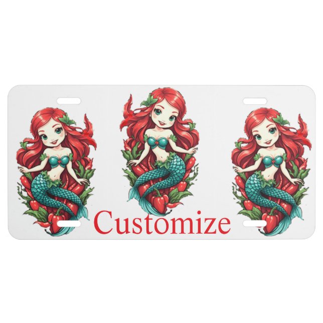 Cute Redheaded Two-tail Mermaid Thunder_Cove License Plate (Front)